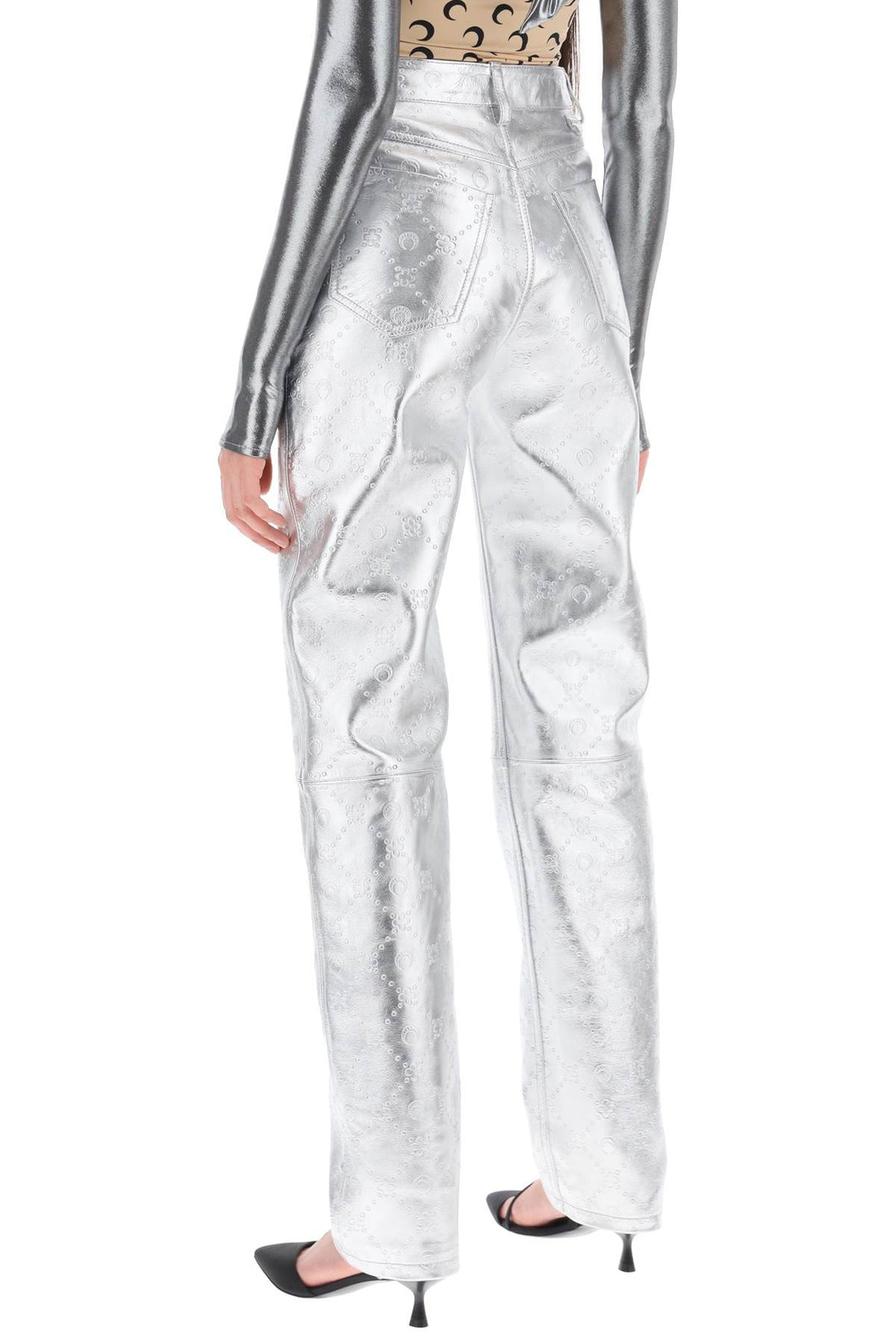 Moonogram Pants In Laminated Leather - Marine Serre - Women