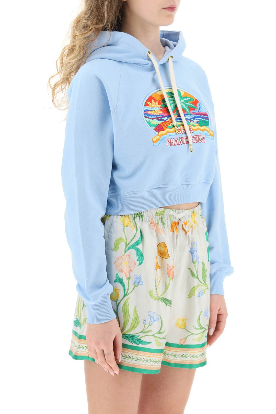 'Casa Phantastica' Cropped Hoodie In Organic Cotton - Casablanca - Women