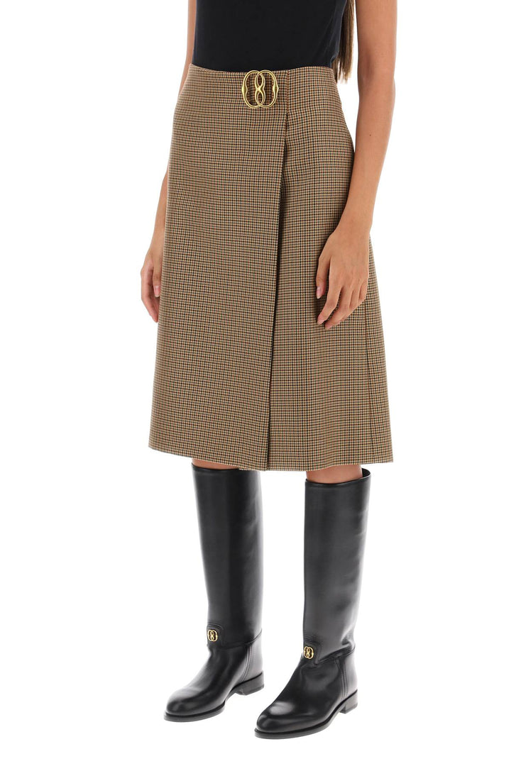 Houndstooth A Line Skirt With Emblem Buckle - Bally - Women