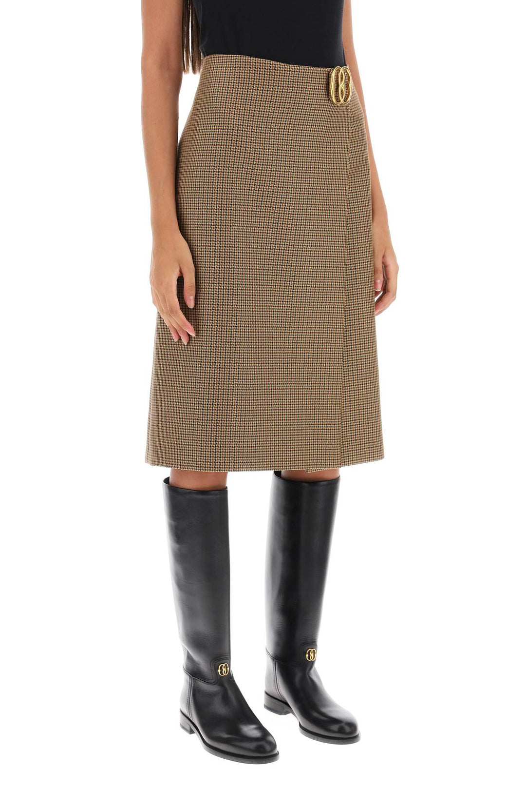 Houndstooth A Line Skirt With Emblem Buckle - Bally - Women