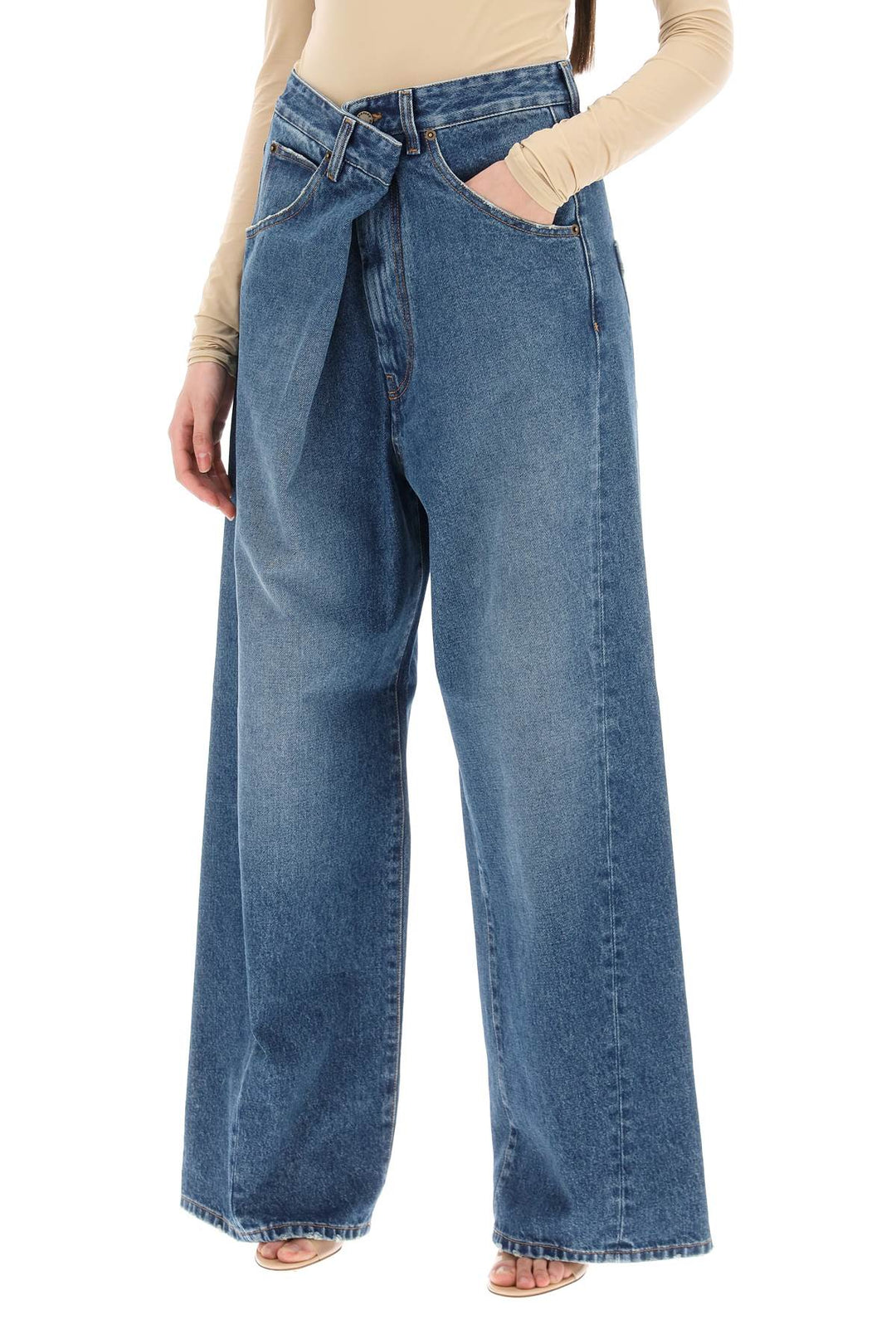 'Ines' Baggy Jeans With Folded Waistband - Darkpark - Women