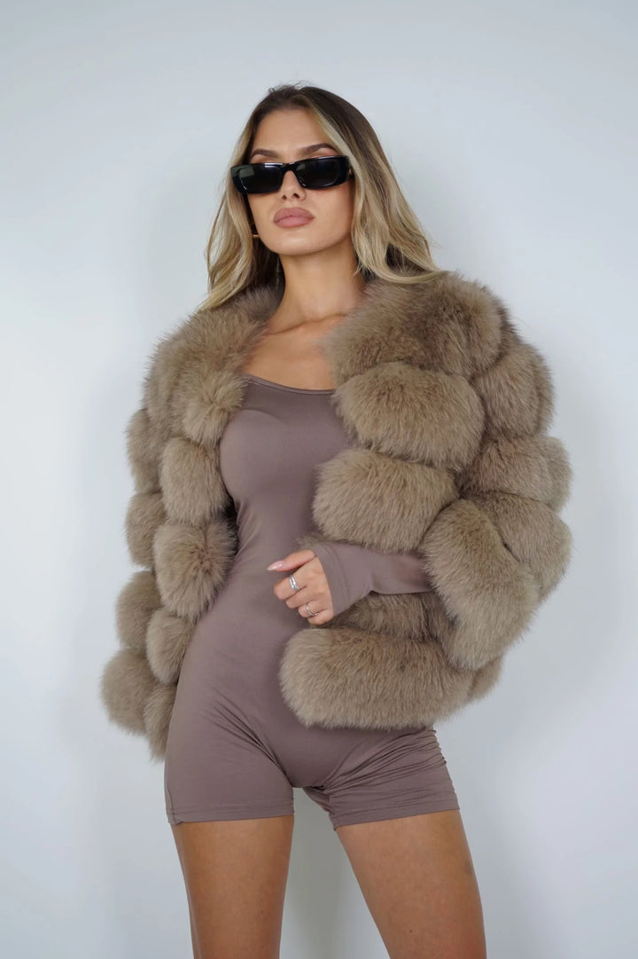 Rouge Kaki Fox Fur Jacket