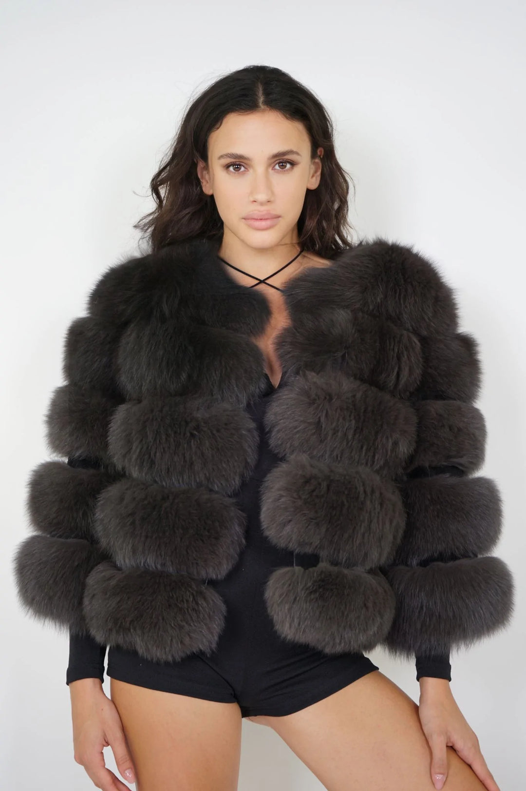 Rouge Dark Grey Fox Fur Jacket