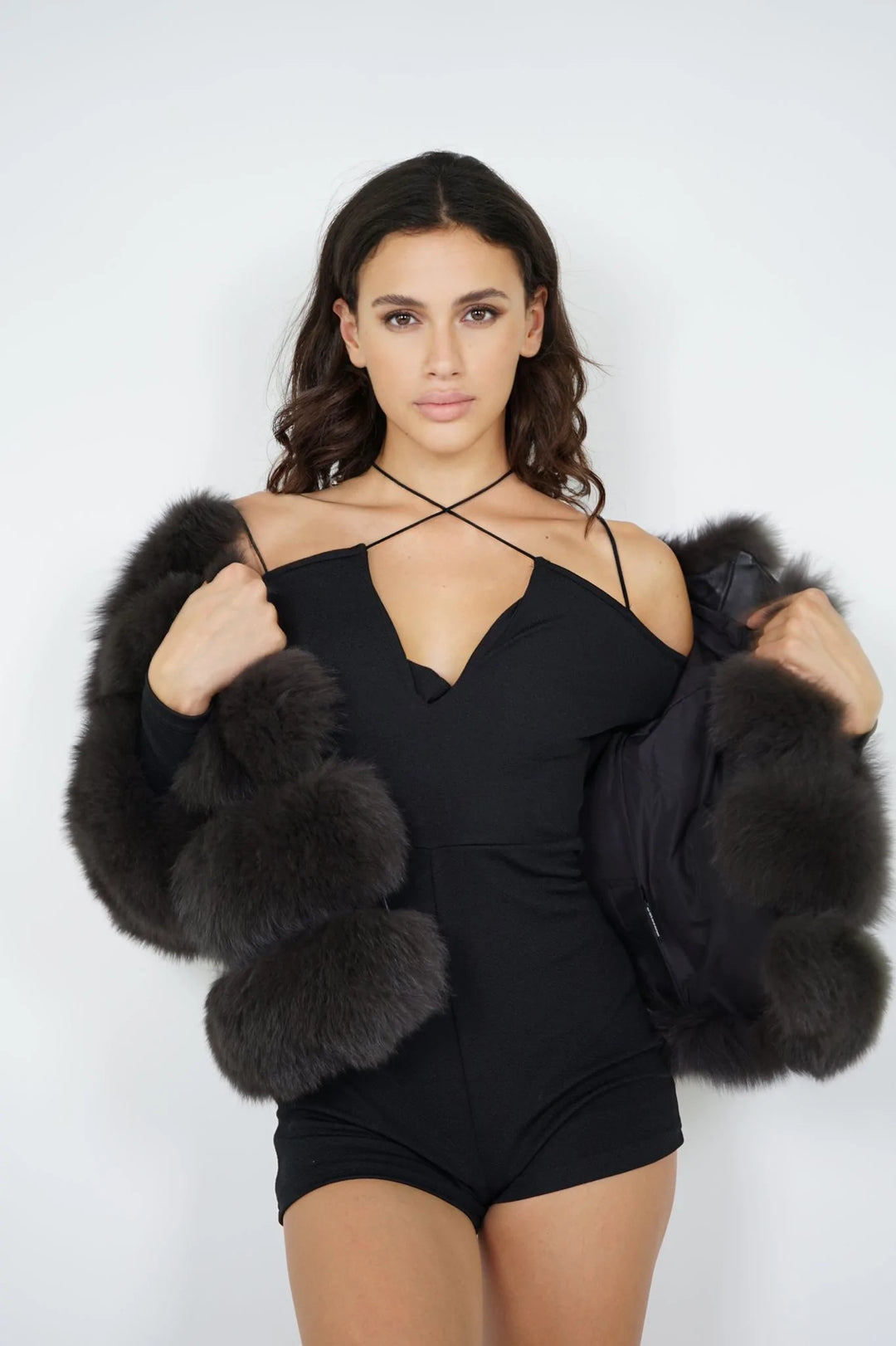 Rouge Dark Grey Fox Fur Jacket