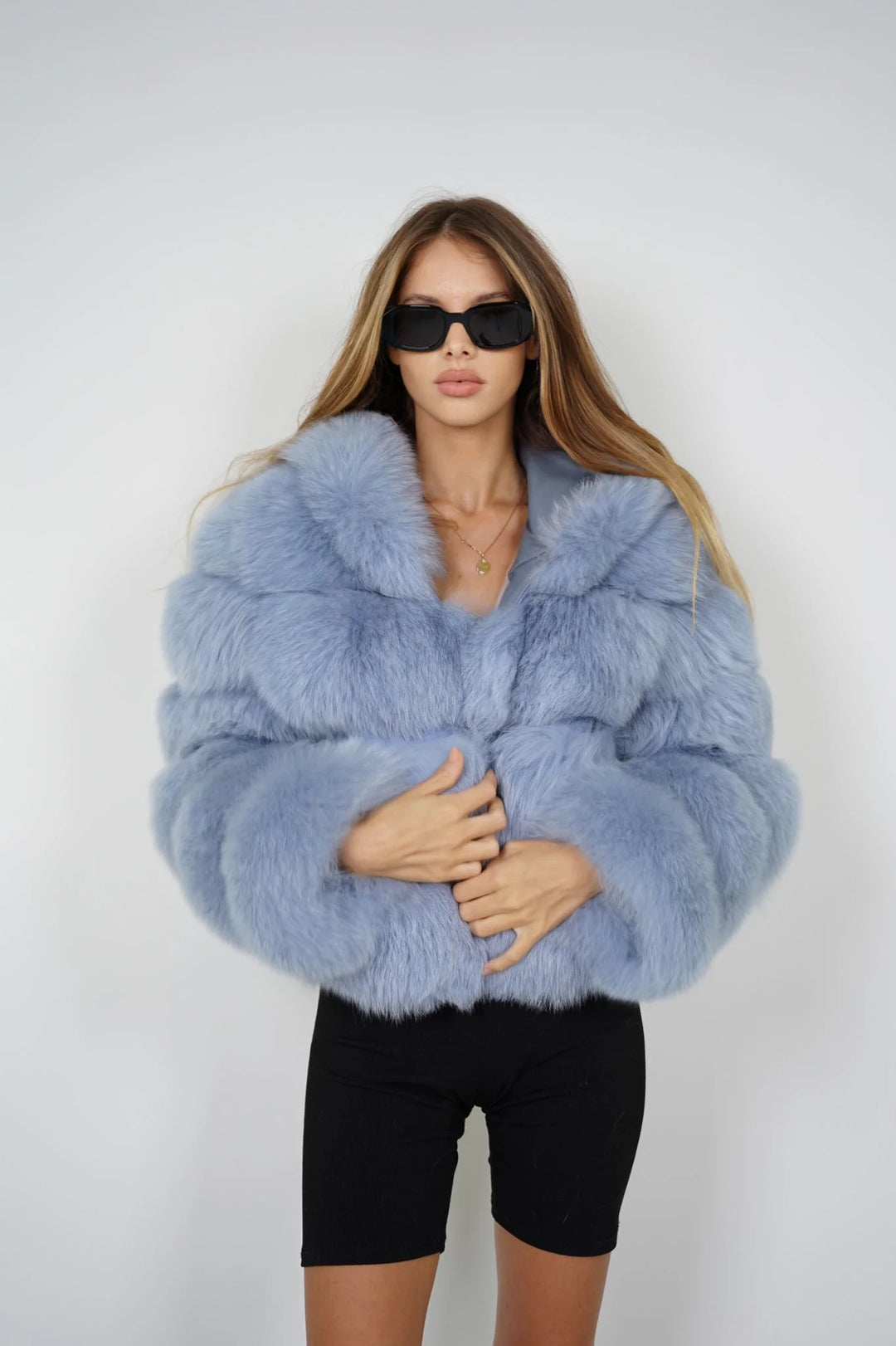 Light Gray Anai Jacket in Fox Fur