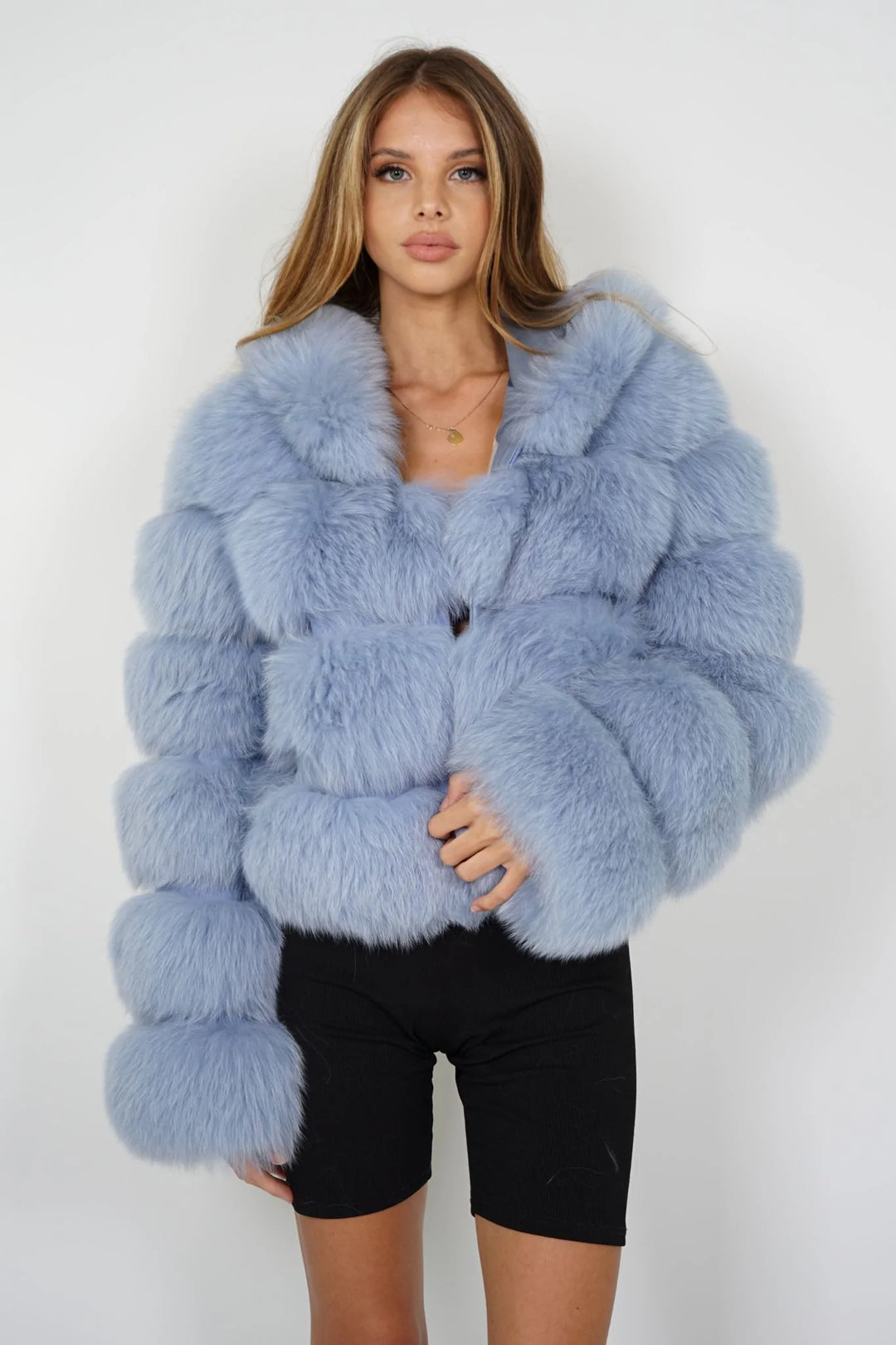 Light Gray Anai Jacket in Fox Fur