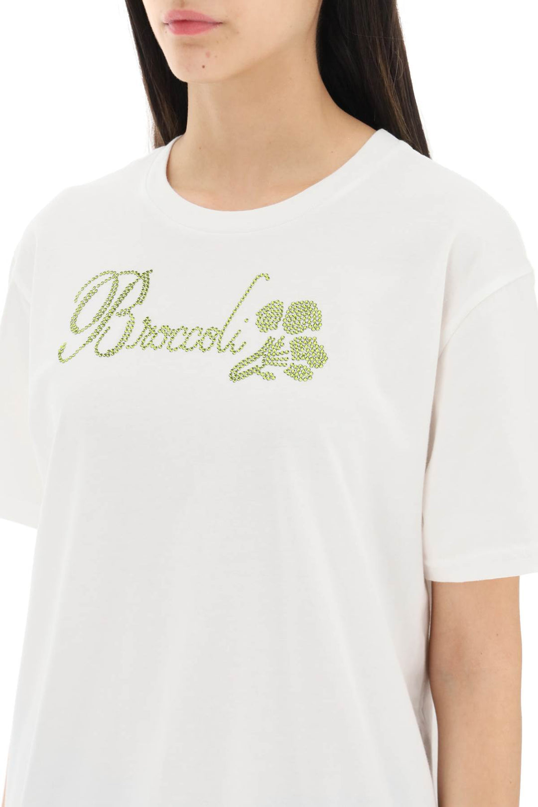 Organic Cotton T Shirt With Rhinestones - Collina Strada - Women