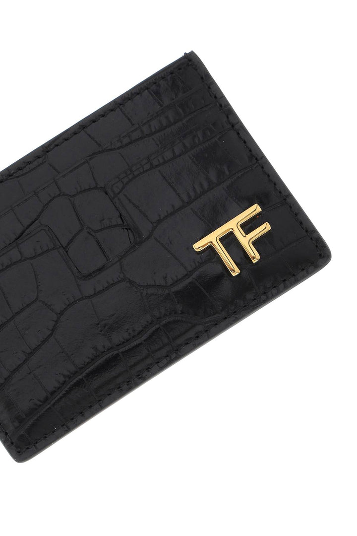 T Line Card Holder In Croco Embossed Leather - Tom Ford - Men