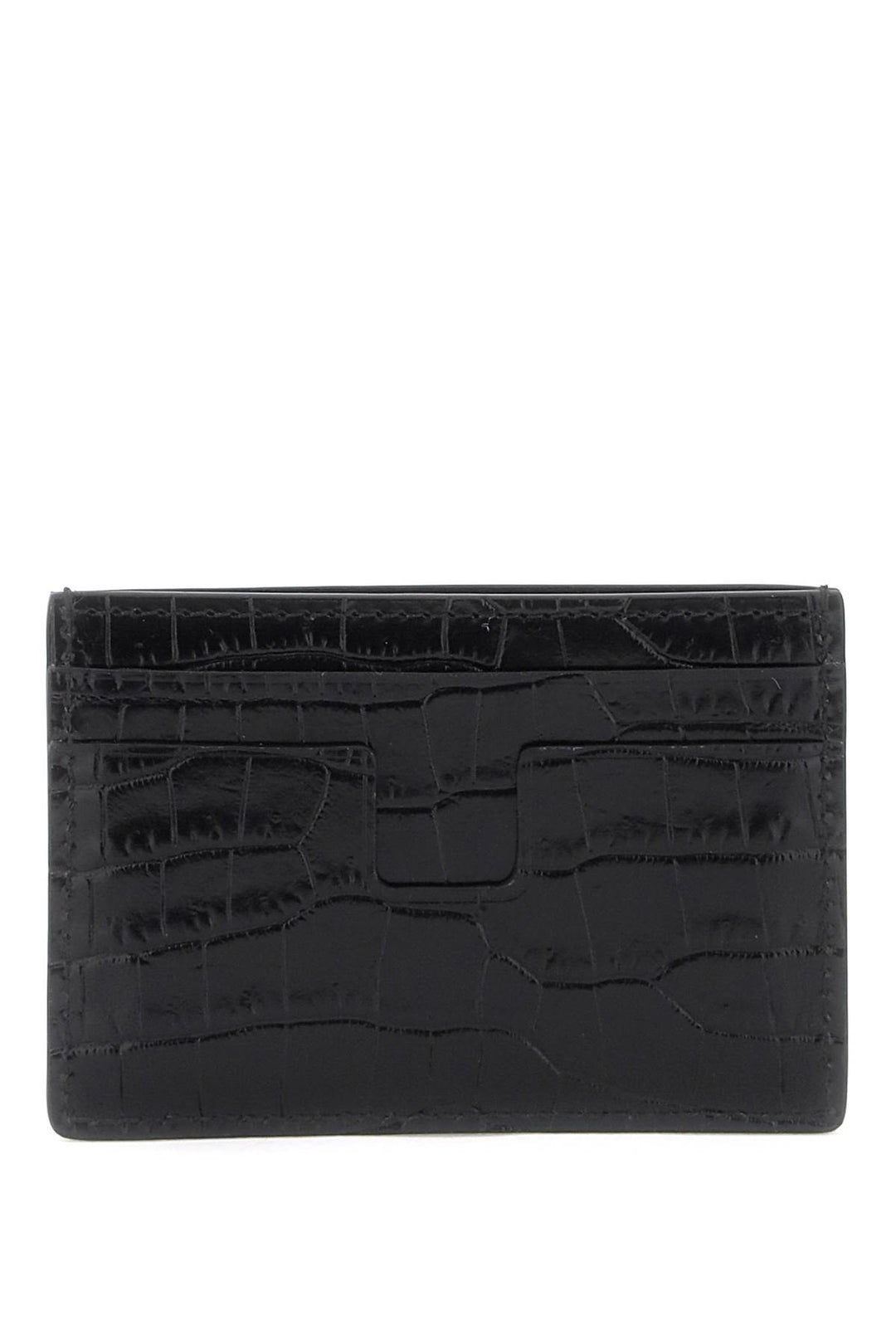 T Line Card Holder In Croco Embossed Leather - Tom Ford - Men