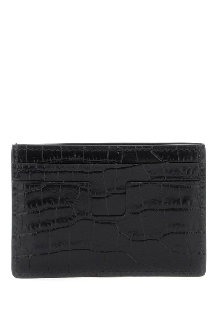 T Line Card Holder In Croco Embossed Leather - Tom Ford - Men