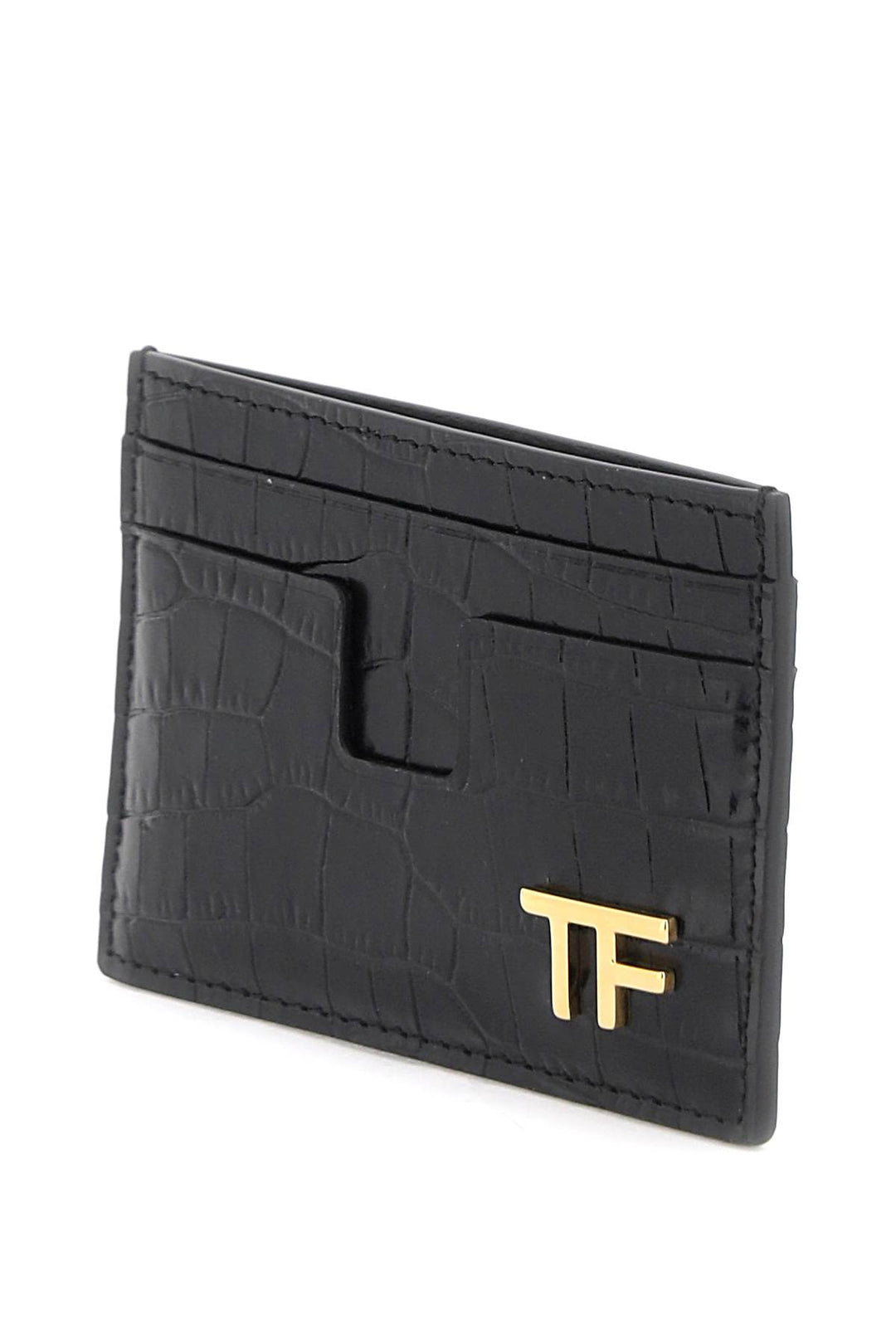 T Line Card Holder In Croco Embossed Leather - Tom Ford - Men