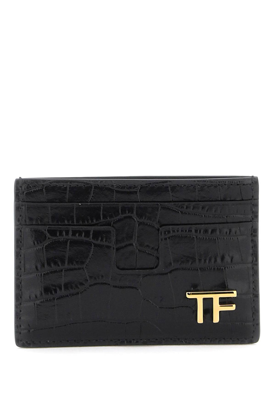 T Line Card Holder In Croco Embossed Leather - Tom Ford - Men