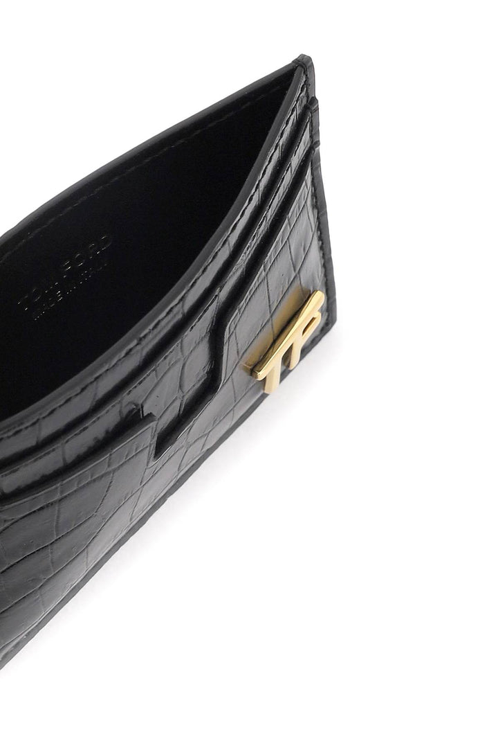 T Line Card Holder In Croco Embossed Leather - Tom Ford - Men