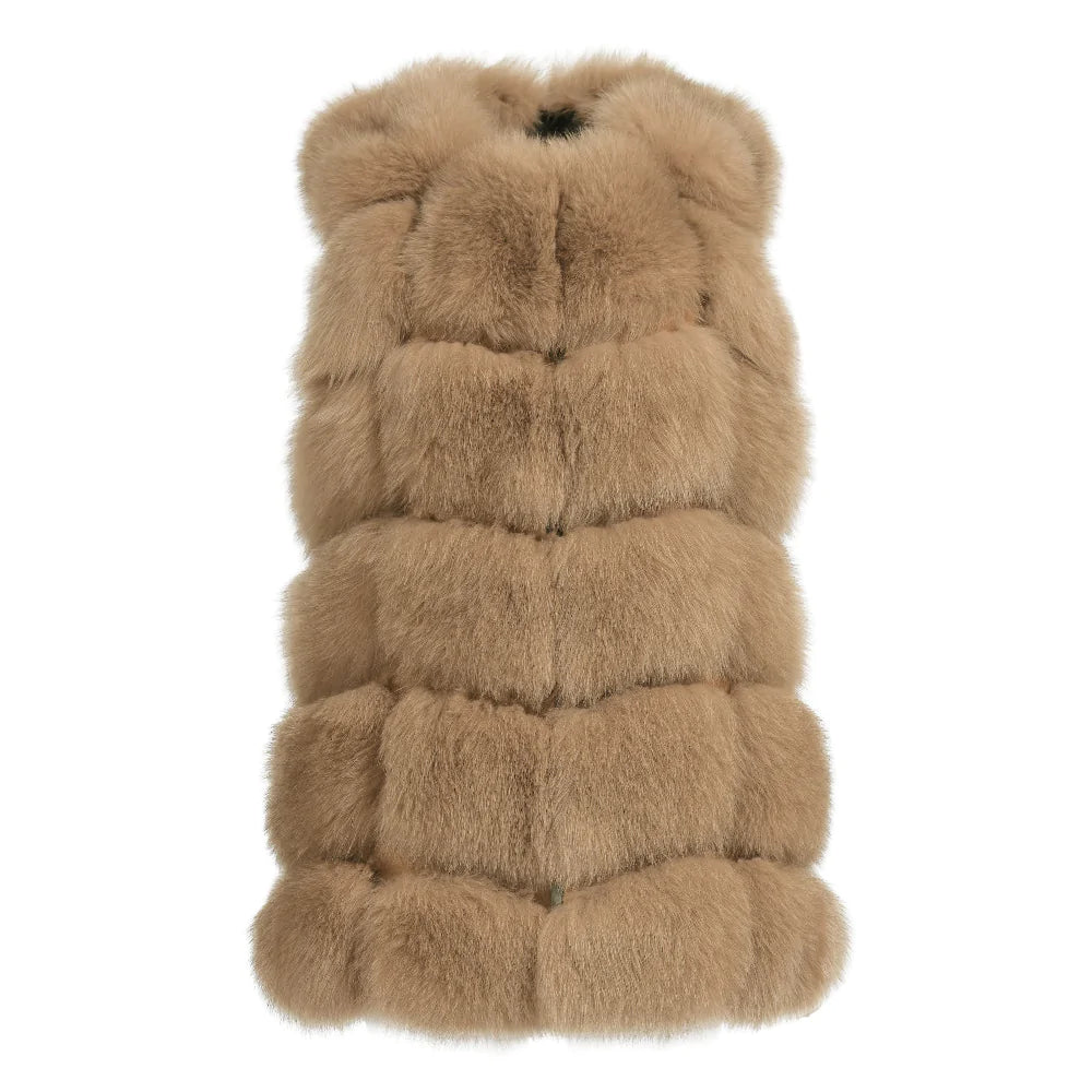 Classy Camel Vest in Fox Fur