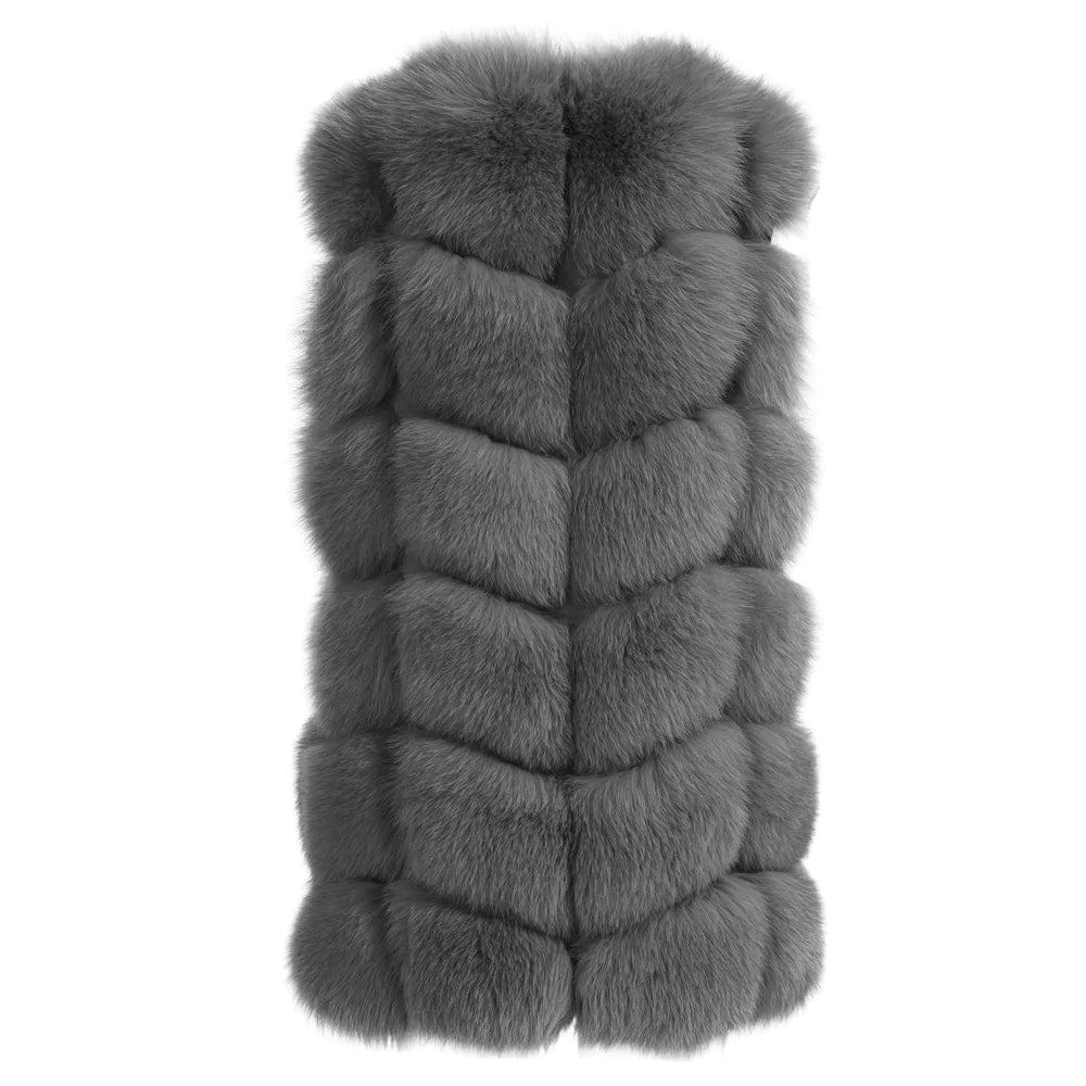 Classy Dark Grey Vest in Fox Fur