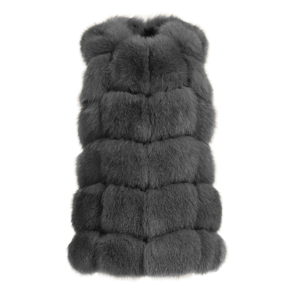 Classy Dark Grey Vest in Fox Fur