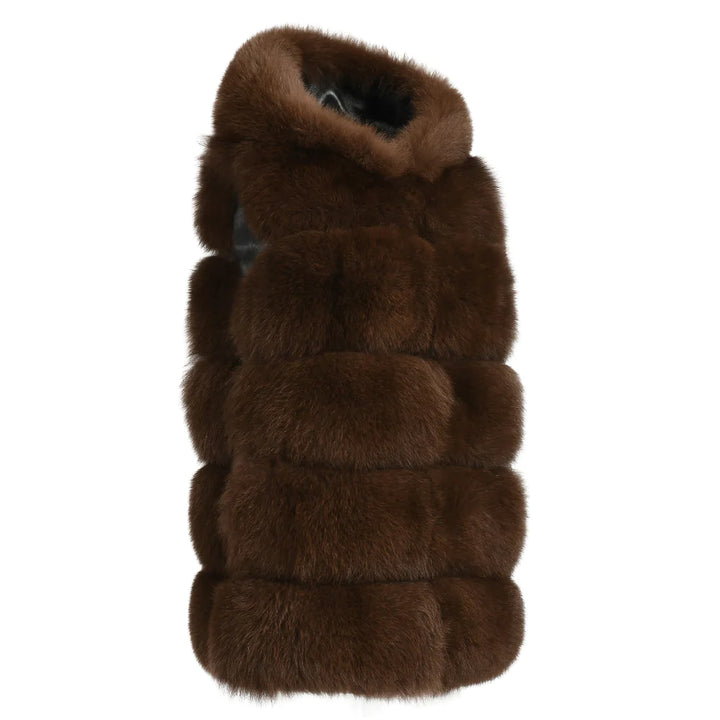 Calere Brown Vest in Fox Fur