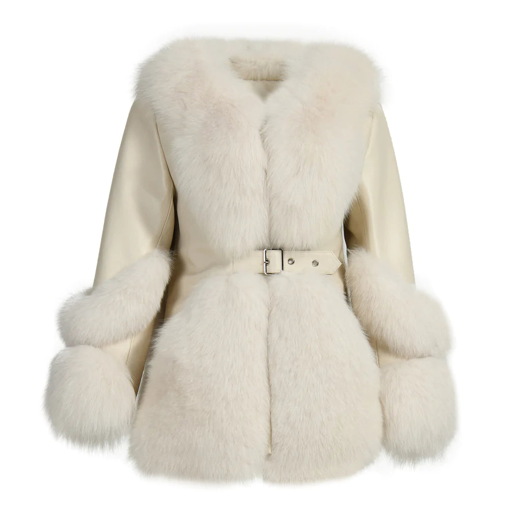 Emily White Leather and Fur Jacket