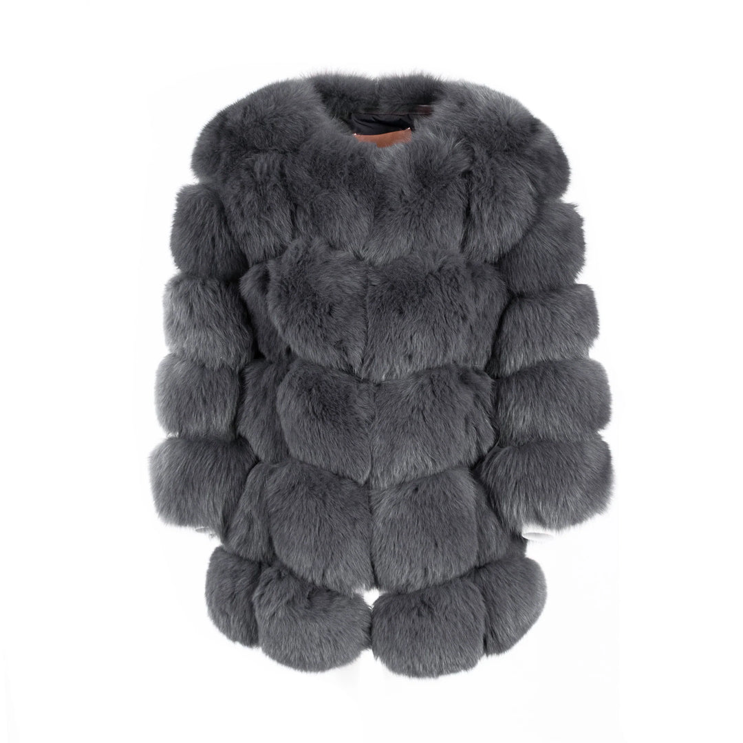 Classic Dark Grey Fox Fur Jacket